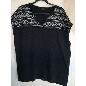 Tommy Hilfiger Women's XXL‎ Sleeveless Top Navy Blue Embroidered Embellished